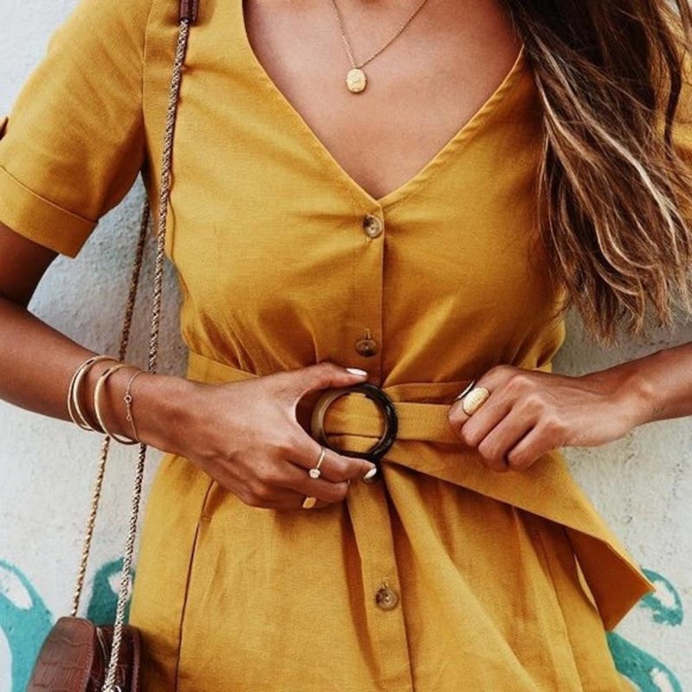 Sezane Marianne Linen Blend Belted Midi Dress Curry-38